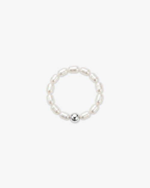 Anillo de Perlas Naturales Barrocas y Detalle Central Oval en Plata de Ley 925 - ALBA
