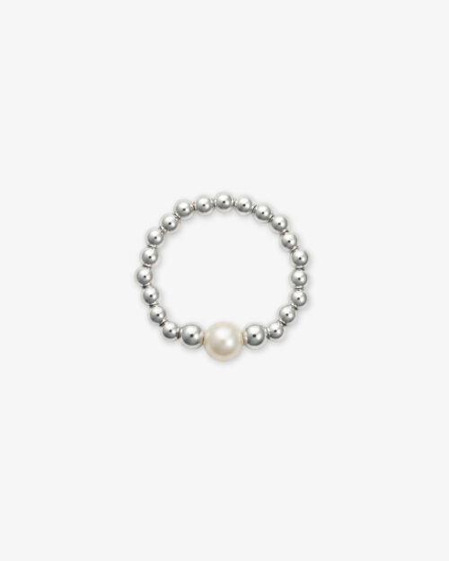 Anillo de bolas de Plata de Ley 925 con Perla Redonda - LUA