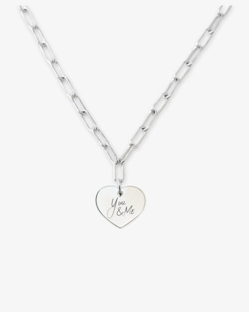 Collar de Cadena de Eslabones Rectangulares en Plata de Ley 925 Personalizada con Colgante Corazón 15 mm - LINK