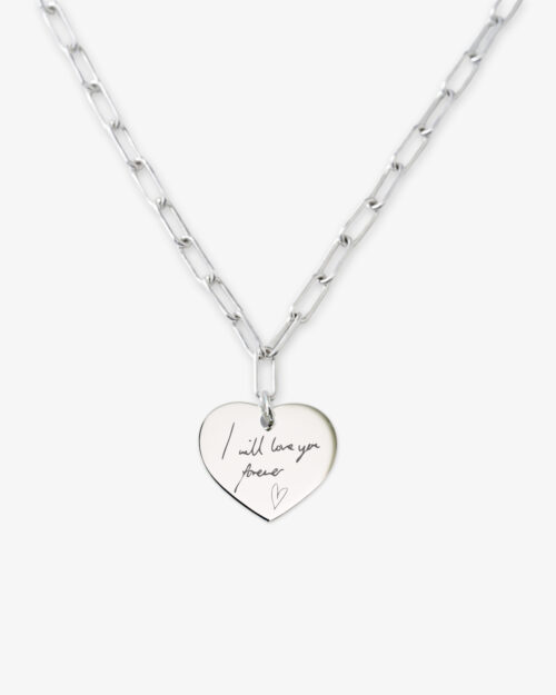 Collar de Cadena de Eslabones Rectangulares en Plata de Ley 925 Personalizada con Colgante Corazón 20 mm - LINK