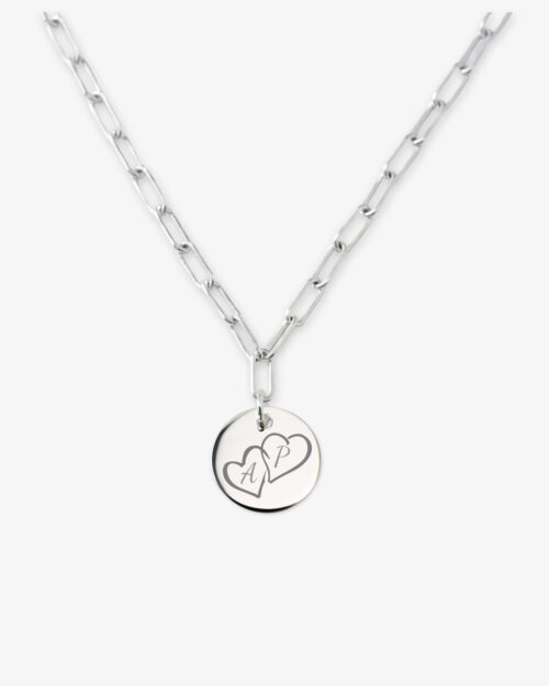 Collar de Cadena de Eslabones Rectangulares en Plata de Ley 925 Personalizada con Colgante Redondo 15 mm - LINK