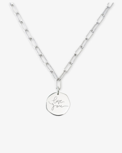 Collar de Cadena de Eslabones Rectangulares en Plata de Ley 925 Personalizada con Colgante Redondo Irregular 15 mm - LINK