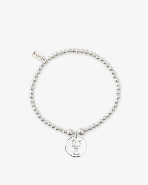 Pulsera de bolas de Plata de Ley 925 Personalizada con Colgante Redondo Irregular 15 mm - ORIGEN